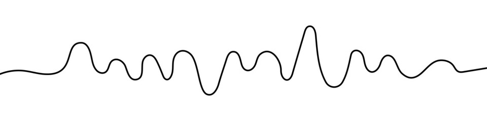 Continuous sine wave graph or pulse line. Drawing with editable black stroke on a white background. Vector illustration, audio wave or cardiogram concept.