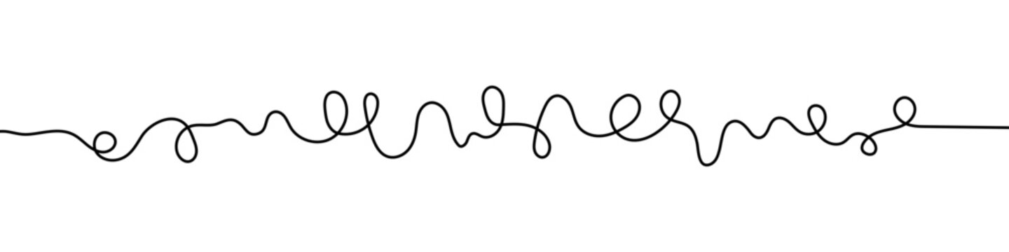 Continuous wavy or tangled line. Drawing with editable black stroke on a white background. Vector illustration, abstract idea.
