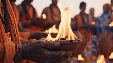 Religious ceremony with fire ritual