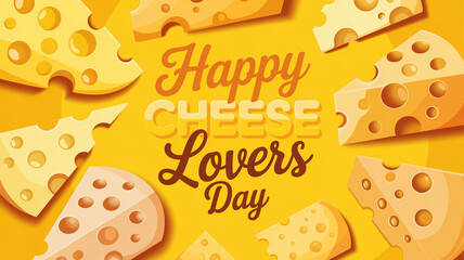 Cheerful arrangement of swiss cheese slices with a happy cheese lovers day message