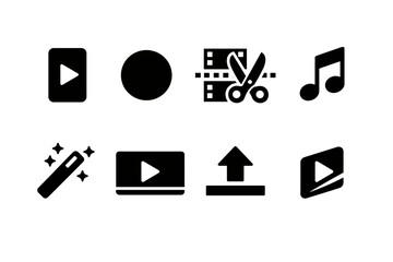 Set of video editing and media playback icons in black