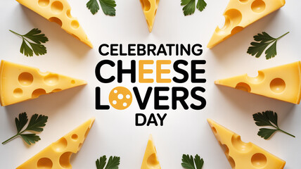 Celebrating cheese lovers day with swiss cheese slices and parsley garnish