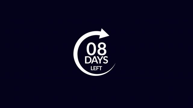 08 days  countdown circle arrow animations speed time limit dead lines concept motion graphic in transparent background in 4K animation