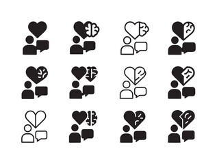 Motivational Logo Icons. Inspiring speeches or talks in motivational events. Icon set. Set Logo of inspiring speeches or talks in motivational events: heart &