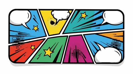 Obraz premium Vibrant comic book panel layout with speech bubbles and explosive action lines