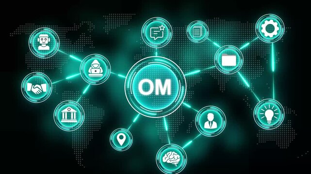 Operations Management digital network concept with global map and icons business