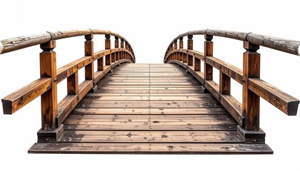 Fototapeta premium Wooden arched bridge over nothing, isolated white