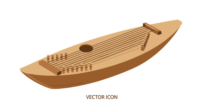 Traditional wooden zither musical instrument with many strings.