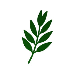 Fototapeta premium A simple, hand-drawn illustration of a green leafy branch on a white background.