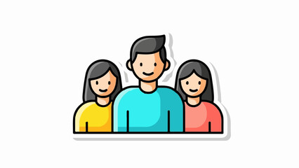 Three stylized figures, one male and two females, in a group