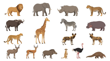 Fototapeta premium Collection of Various Wild Animals in Cartoon Style.