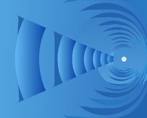 A blue abstract tunnel illustration with a bright light at the end
