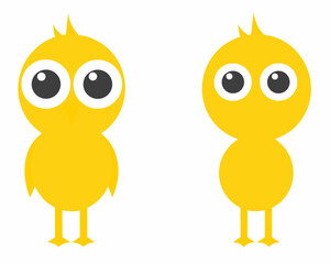Two adorable yellow cartoon chicks with large eyes facing forward