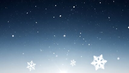 Snowflakes falling against a dark blue to white gradient sky falling snow blue sky