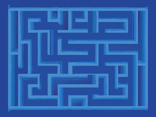 A blue square maze design with intricate pathways and a central opening