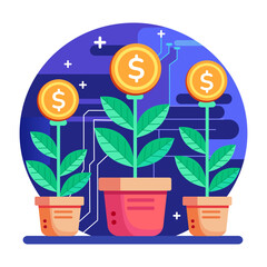 Flat style illustration showing defi growth and investment
