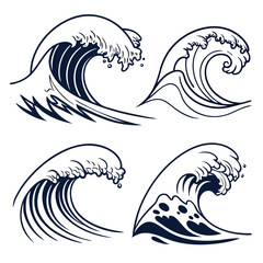 Set of four wave illustrations