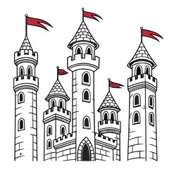 Illustration of a medieval castle with multiple towers
