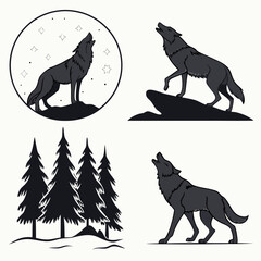 Collection of wolf silhouettes