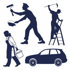Silhouettes of maintenance workers