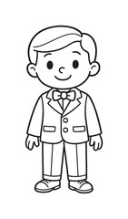 Obraz premium 1920s Children's Suit Coloring. Old-fashioned suits children?s coloring book illustration, outlined drawing, child in a simple 1920s-style suit with bow tie,