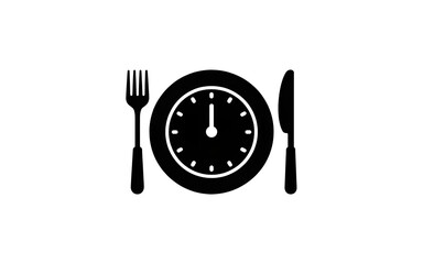 Dining table setting with clock on plate