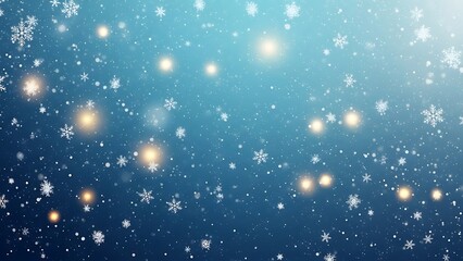 Snowflakes and Lights on Blue Gradient Background falling snow blue background yellow lights