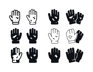 Worn Gloves Icon Set. Worn gloves. Icon set. Set Logo of worn gloves: heavily used sports glove. harmonious logo variations of the same emblematic concept,