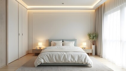 Modern bedroom design with white color tone, trending design architecture 