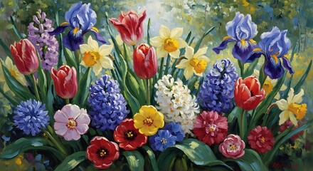 Vibrant Spring Flowers - A Colorful Garden in Full Bloom.