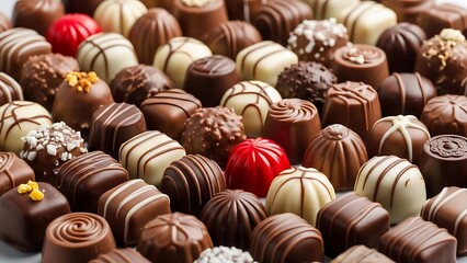 Fototapeta premium Assorted gourmet chocolates with various toppings and fillings