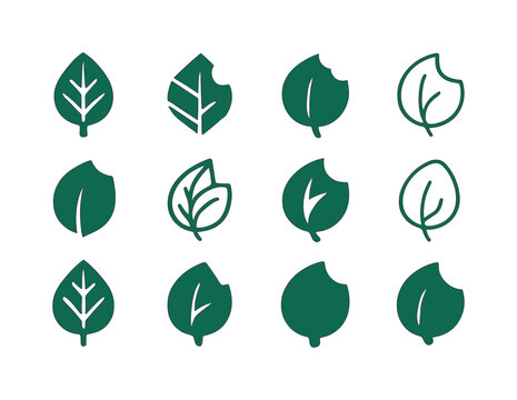 Animal Feeding Logos. Animal feeding habits. Icon set. Set Logo of animal feeding habits: folivore leaf chew mark. harmonious logo variations of the same