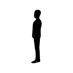 Side view silhouette of a man standing still against white background