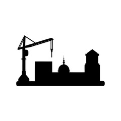 Silhouette of city skyline under construction with crane and buildings