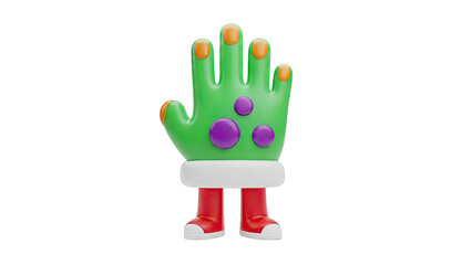 3D Cartoon Green Hand Character with Red Boots