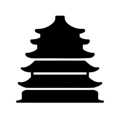 Black silhouette of a traditional tiered pagoda on a white background