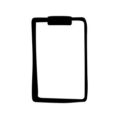 Minimalist black clipboard drawing with a blank white space for content