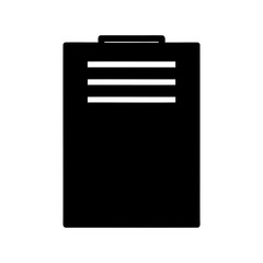 Minimalist illustration of a black clipboard with three horizontal lines on top