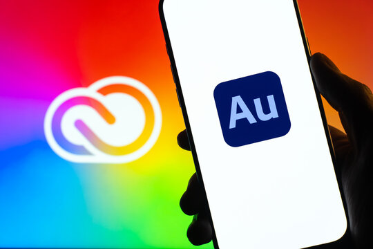 Adobe Audition logo is displayed on the screen of a smartphone, in Bangalore, India, on January 06, 2026