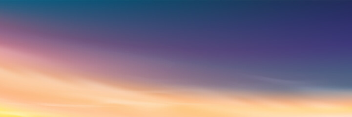 Sunset Sky Blue and cloud background,Horizon nature landscape Summer sunrise in yellow,pink,orange pastel by sea beach,Vector beautiful evening golden sky for Spring banner  background