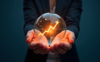 An upward trending graph in globe onman hands