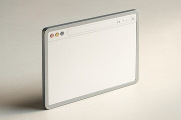 Blank browser window mockup standing on light surface for branding or UI design presentation with minimalistic and abstract layout background.