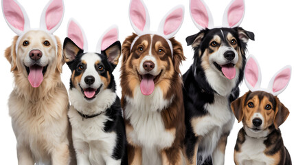 Easter sunday dogs in bunny ears on isolated transparent background