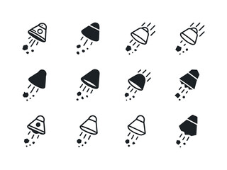 Space Cleanup Icons. Space debris cleanup. Icon set. Set Logo of space debris cleanup: deorbit capsule. harmonious logo variations of the same emblematic