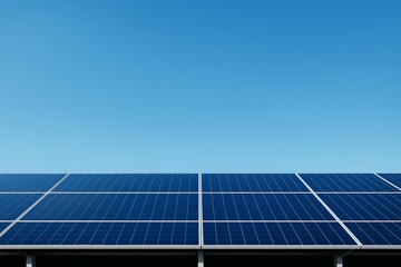 Solar panel array under clear blue sky with copyspace for design or concept banner about clean energy, sustainability, and innovation background. Ai generative