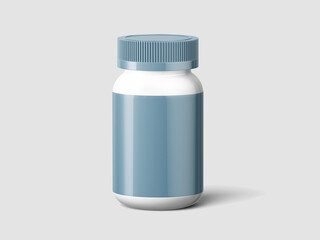 White and blue supplement container mockup with smooth label area for branding and product presentation