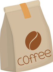 Paper bag with coffee logo isolated on white background. Eco‑friendly packaging for coffee beans