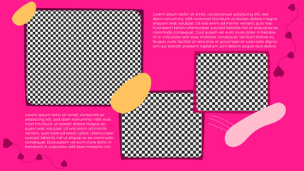 Modern Romantic Social Media Post Mockup Template Multiple Square Photo Frames Vibrant Pink Background. Abstract Shapes and Copy Space Area, Suitable for Social Media Posts, Digital Marketing