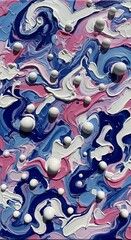 Vibrant three dimensional paint texture displays swirling colors and raised spheres