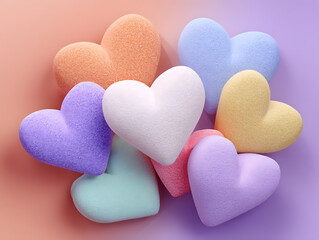 Obraz premium Colorful pastel hearts scattered for Valentine's Day Celebration